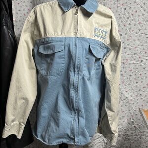 GAP Cream and Blue Shirt Zippered Jacket